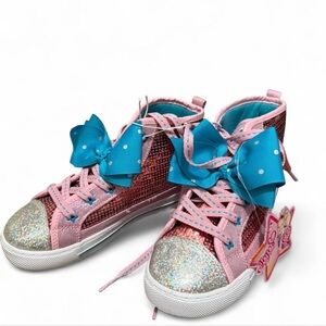Othr Pink Sequin High-Top Sneakers with Blue Bows